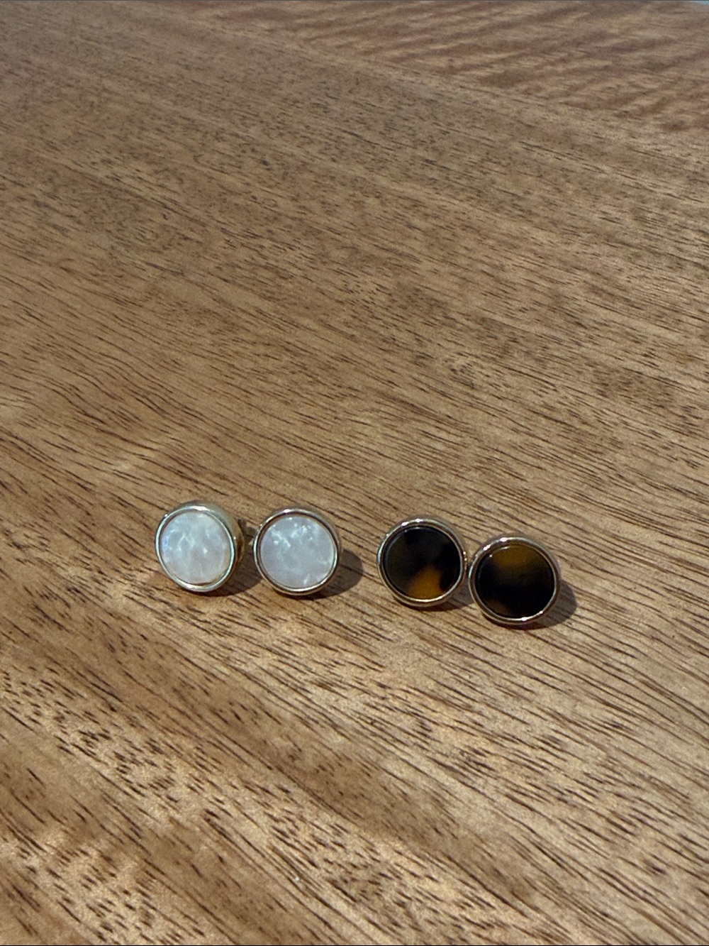 White Opal and Tortoise Gold Plated Stud Earrings